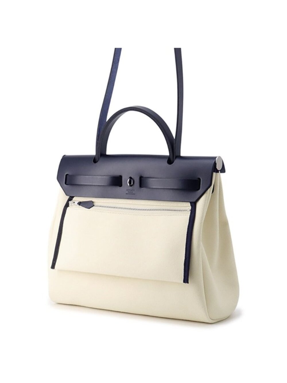 Hermes Herbag Zip PM White Blue Safir Silver Toilet Military Vache Hunter - Picture 2 of 9